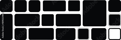 A minimalist depiction of rectangular keyboard keys predominantly black with one white key on transparent background high-quality professional detailed modern