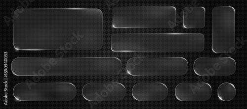 Liquid glass UI UX frames set. Modern frosted glass rectangular elements for web design, transparent interface components, minimal vector layout kit for apps, dashboards, websites