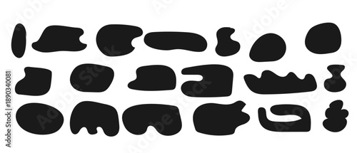 Abstract black oval freeform blob and bubble shapes. Organic irregular forms in vector illustration. Ideal for doodles, stickers, backgrounds, masks, and poster designs.