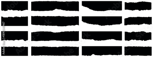 Set of ripped paper, jagged border, torn sheets paper top, collection of torn, Paper torn strip stroke with cut stuck edges vector illustration, Set of white headline band. Calligraphy border, 