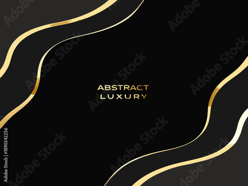 Elegant black background with flowing golden lines and abstract text