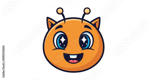 A cartoon orange cat face with antennae and big blue eyes