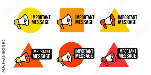 Important message megaphone alert notification icon set