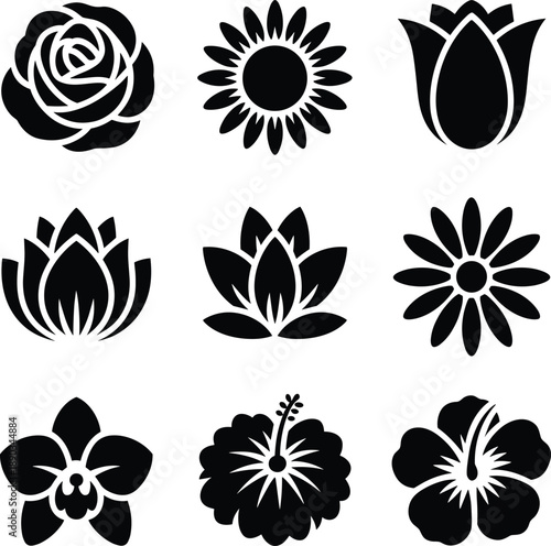Nine black and white flower in a grid layout flower nine flowers