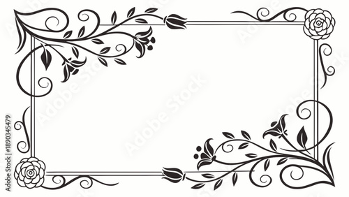 Ornate vintage floral border set featuring black vector swirls and decorative flower ornament patterns for wedding invitation design elements