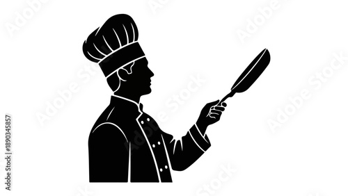 Professional Chef Silhouette Icon with Frying Pan | Vector Logo Design for Restaurant, Catering Business, or Culinary School