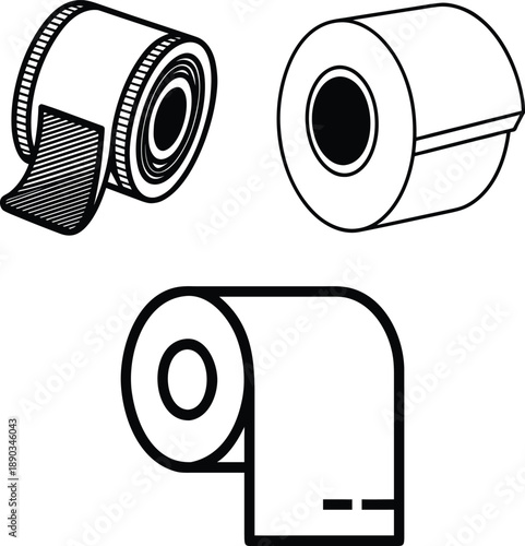 Arrangement of toilet paper rolls and tape illustrating different perspectives and forms of cylindrical objects