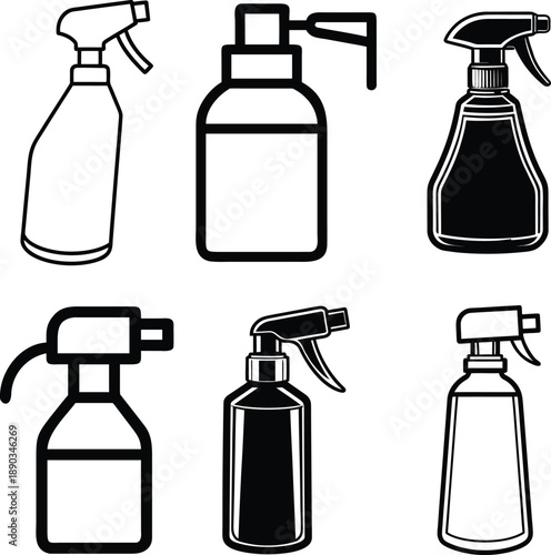 Compilation of various spray bottles highlighting different nozzle types and container shapes for liquids
