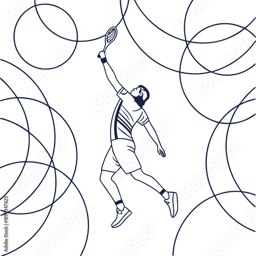 Tennis player mid-serve