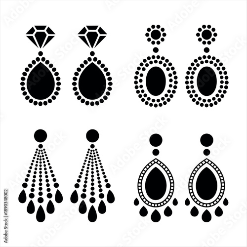 Collection of elegant black and white earrings Vector