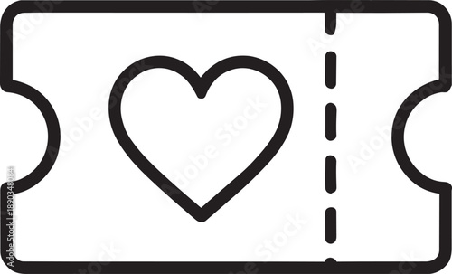 Romantic event ticket icon featuring a heart shape ideal for valentines or couple entry passes