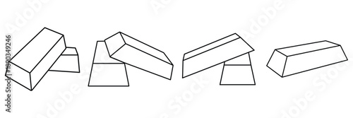 Gold Bar Line Icon Set, Bullion and Ingot Outline Symbols, Editable Stroke Vector for Finance,
 Banking, Investment and Wealth Assets