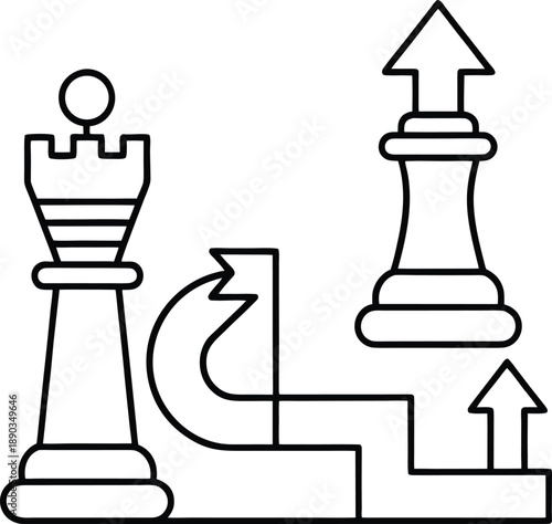 A professional black chess pawn vector icon represents a strategic game piece standing on a wooden board as a concept of leadership and business success in a competitive battle to win