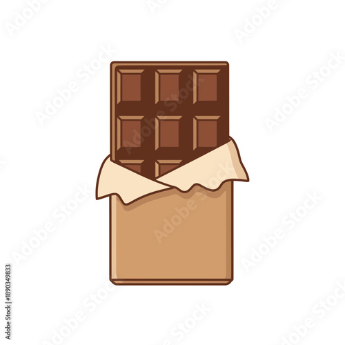 A delicious chocolate bar with a torn wrapper, isolated on a white background