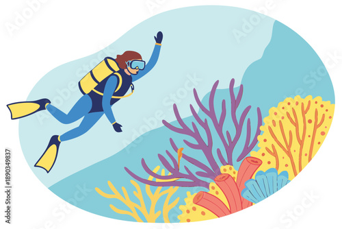 A Scuba Diver Explores a Vibrant Coral Reef Underwater