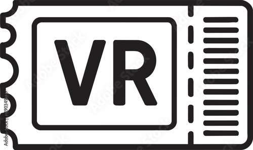 Virtual reality ticket icon featuring VR text for immersive experiences and gaming events