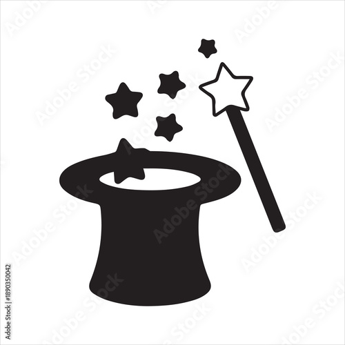 Magic Hat and Wand Icon for Fantasy and Magic-Themed Designs
