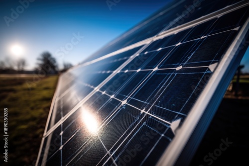 Solar panels capture sunlight in an open field during the day in a rural setting
