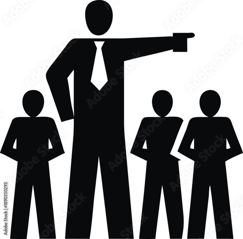 Executive Leadership & Team Direction Vector Icon: CEO or Manager Silhouetted, Pointing the Way for Staff | Management, Authority, and Business Strategy Symbol.