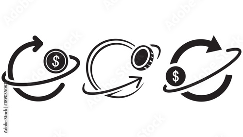 Minimal Icon Of An Arrow With An Orbiting Coin Representing Dividend Cycle, Reinvestment And Cashflow Rotation