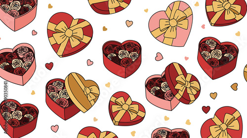 Sweet Surrender: A charming assortment of heart-shaped gift boxes and delectable treats for Valentine's Day. A celebration of love and devotion. 