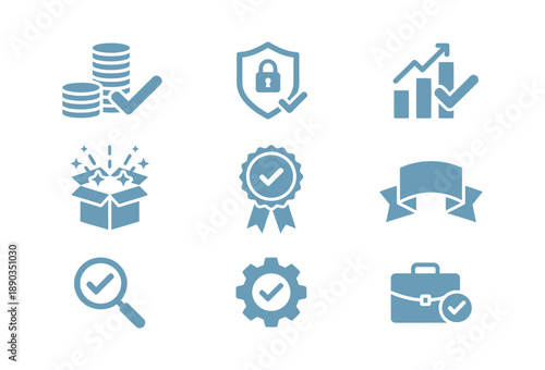 Analysing business data with gear and magnifying glass icon set. Market research, analytic. Business analysis, financial concept