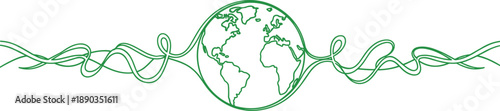 Green outline globe with flowing wavy lines on white background earth world