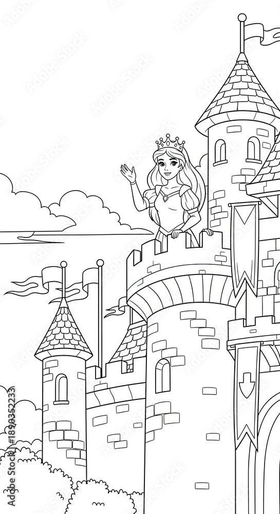 Obraz premium A vintage vector illustration of a medieval city featuring a hand-drawn sketch of an old house, castle tower, and urban architecture in a charming village street design