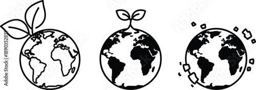 Earth globe with growing leaves and sprout concept for ecology and nature planet