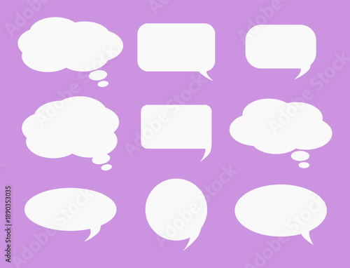 Flat speech bubble collection in paper-cut style. Modern vector set of speech and talk bubbles, ideal for chat, communication, dialogue, and comic design projects.