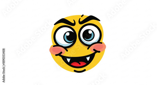 A cartoon emoji face with a cheeky expression and wide eyes