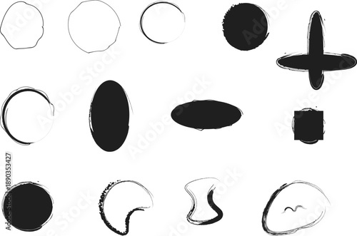 A collection of various black and white abstract shapes