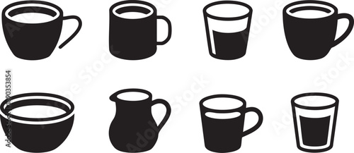 Black and White Coffee Mugs and Cups on White Background