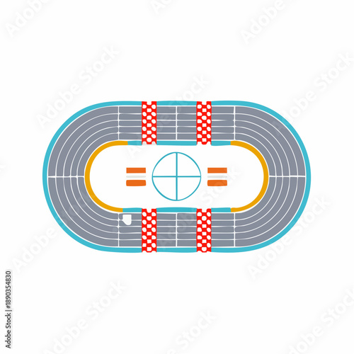Racing road. Race track. Start and finish line racing high-speed racetrack top view background.