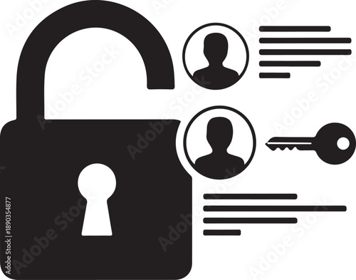 Secure login and authentication concept with padlock key and user profiles icons online