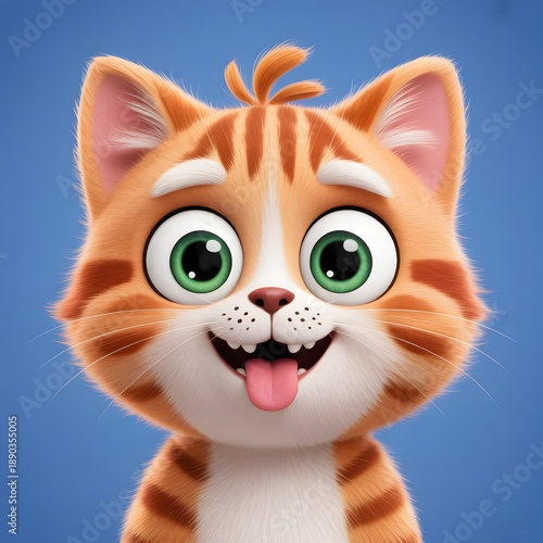 Cute orange tabby cat with green eyes sticking out tongue