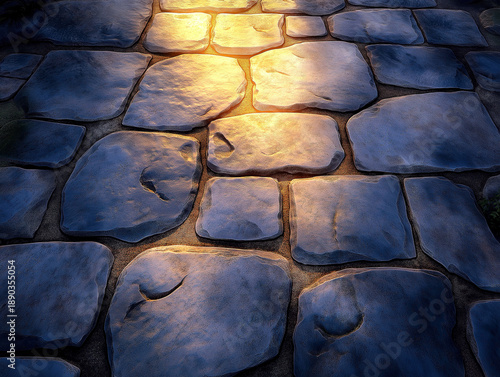 Dramatic Lighting Highlighting an Old Stone Path with Shadows