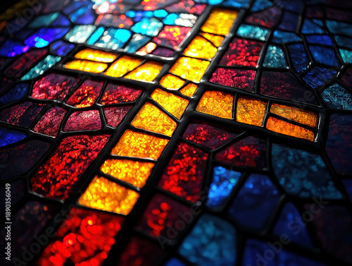 Beautiful Stained Glass Window with a Luminous Cross