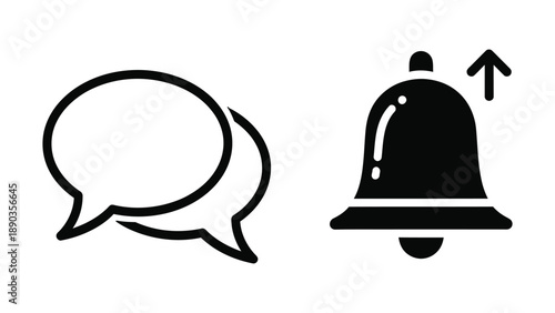 Messaging chat bubbles notification bell icon with up arrow symbol clean flat design