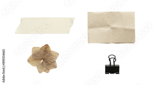 Canvas Print Set of stationery collage elements including torn tape strip, folded kraft paper