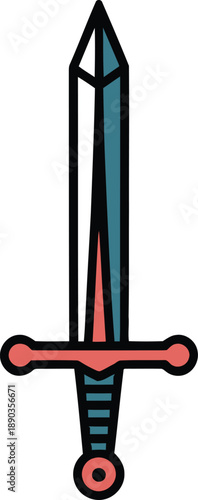 Medieval Broadsword Illustration with Red Crossguard