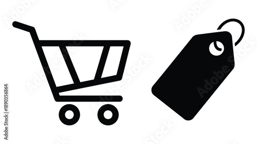 Shopping cart price tag icon representing discount purchase e commerce online store concept