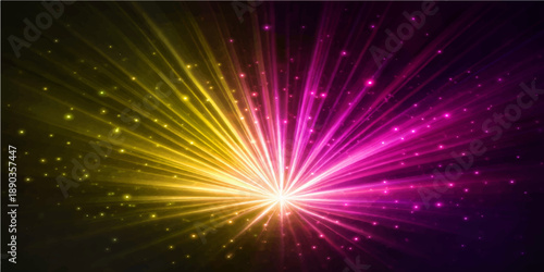 A vibrant disco night design features a blue abstract vector background where glowing rays and shiny laser lights burst like energy from a bright cosmos star