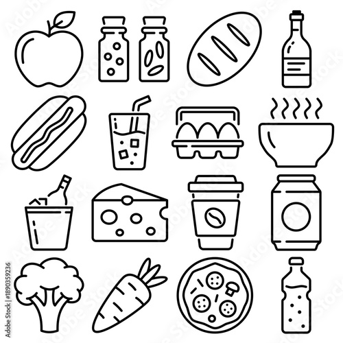 Food and Drinks Essentials Icon Set Outline Style (Part 2)