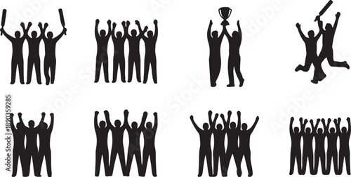 Professional Cricket Victory Celebration Silhouettes