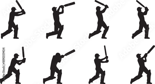 Professional Cricket Batsman Action Silhouettes