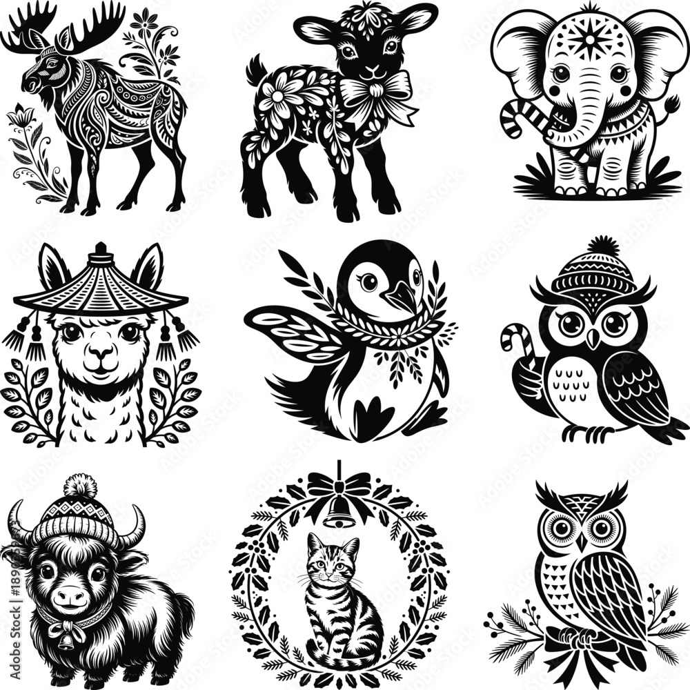 Obraz premium Christmas Animal Svg Bundle, Christmas Cut File, Animal Winter Svg