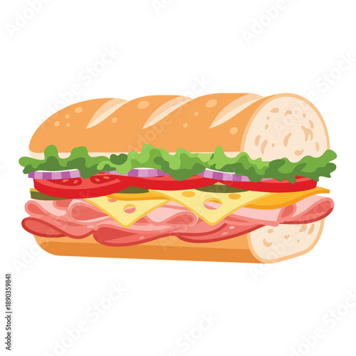 Delicious Sub Sandwich with Ham and Cheese