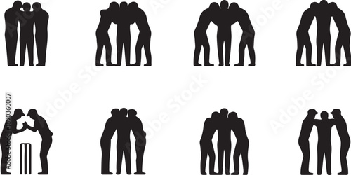 Cricket Players Team Huddle Icons