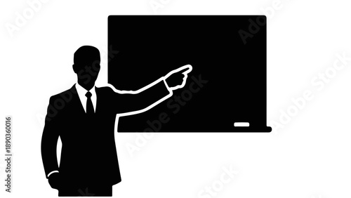 Professional Speaker Silhouette Pointing at Blackboard - Business Presentation or Education Icon Vector